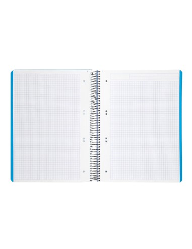Cuaderno espiral liderpapel a5 micro wonder tapa plastico 120h 90g cuadro 5mm 5 bandas 6 taladros color celeste