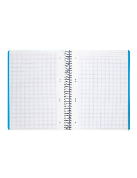 Cuaderno espiral liderpapel a5 micro wonder tapa plastico 120h 90g cuadro 5mm 5 bandas 6 taladros color celeste