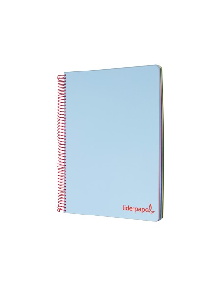 Cuaderno espiral liderpapel a5 micro wonder tapa plastico 120h 90g cuadro 5mm 5 bandas 6 taladros color celeste