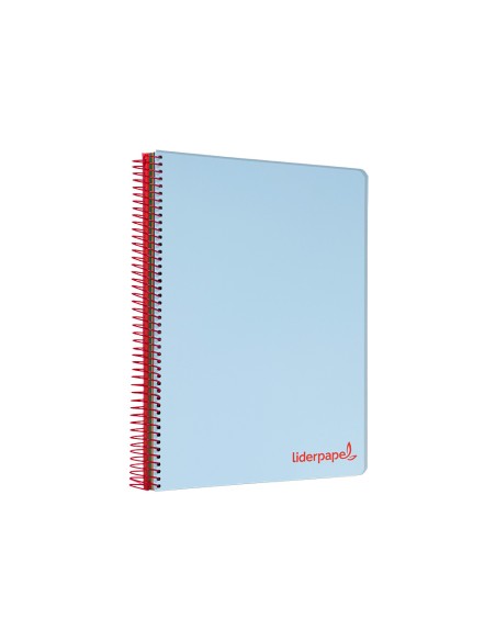 Cuaderno espiral liderpapel a5 micro wonder tapa plastico 120h 90g cuadro 5mm 5 bandas 6 taladros color celeste