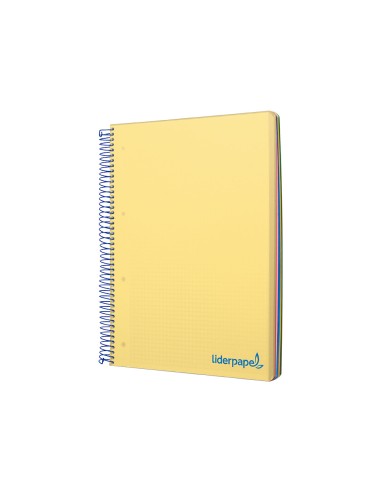 Cuaderno espiral liderpapel a5 micro wonder tapa plastico 120h 90g cuadro 5mm 5 bandas 6 taladros color amarillo