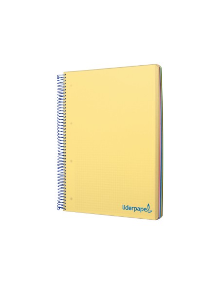 Cuaderno espiral liderpapel a5 micro wonder tapa plastico 120h 90g cuadro 5mm 5 bandas 6 taladros color amarillo