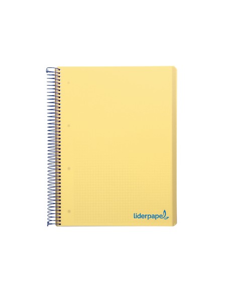 Cuaderno espiral liderpapel a5 micro wonder tapa plastico 120h 90g cuadro 5mm 5 bandas 6 taladros color amarillo