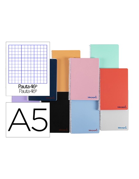 Cuaderno espiral liderpapel a5 wonder tapa plastico 80h 90g rayado n46 colores surtidos