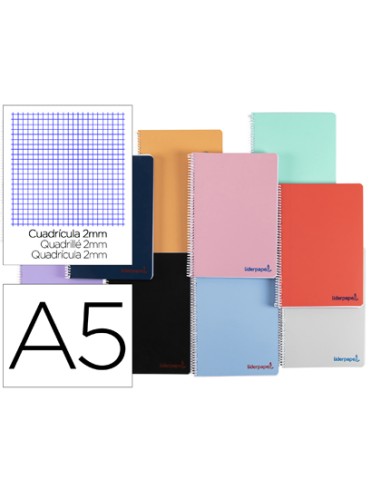 Cuaderno espiral liderpapel a5 wonder tapa plastico 80h 90g milimetrado 2mm colores surtidos