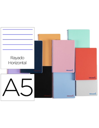 Cuaderno espiral liderpapel a5 wonder tapa plastico 80h 90g rayado horizontal con margen colores surtidos