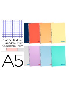 Cuaderno espiral liderpapel a5 wonder tapa plastico 80h 90g cuadro 4mm con margen colores surtidos