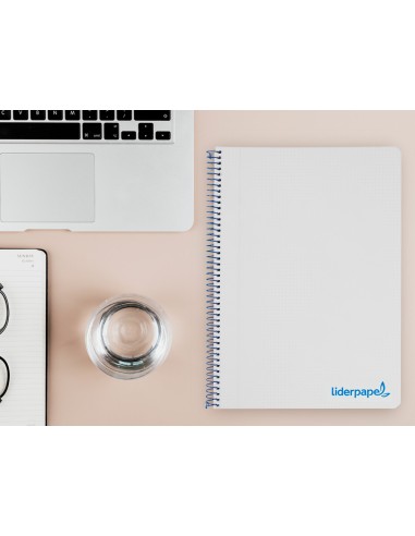 Cuaderno espiral liderpapel a4 wonder tapa plastico 80h 90gr cuadro 4mm con margen color gris