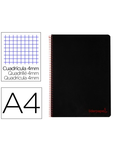 Cuaderno espiral liderpapel a4 wonder tapa plastico 80h 90gr cuadro 4mm con margen color negro