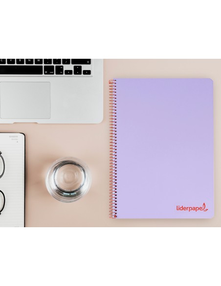 Cuaderno espiral liderpapel a4 wonder tapa plastico 80h 90gr cuadro 4mm con margen color violeta