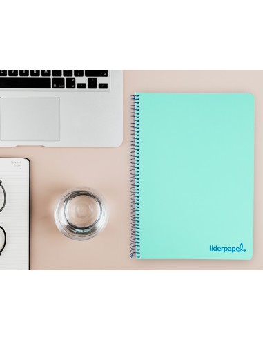 Cuaderno espiral liderpapel a4 wonder tapa plastico 80h 90gr cuadro 4mm con margen color verde