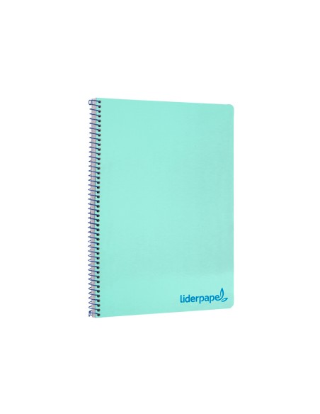 Cuaderno espiral liderpapel a4 wonder tapa plastico 80h 90gr cuadro 4mm con margen color verde