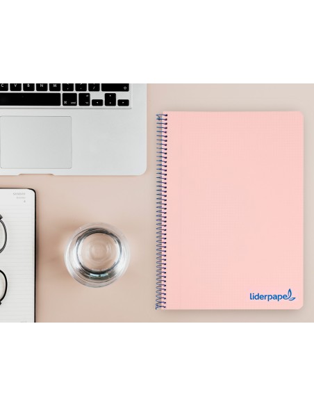 Cuaderno espiral liderpapel a4 wonder tapa plastico 80h 90gr cuadro 4mm con margen color rosa