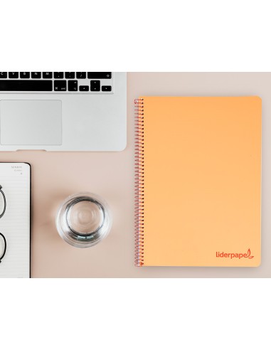 Cuaderno espiral liderpapel a4 wonder tapa plastico 80h 90gr cuadro 4mm con margen color naranja