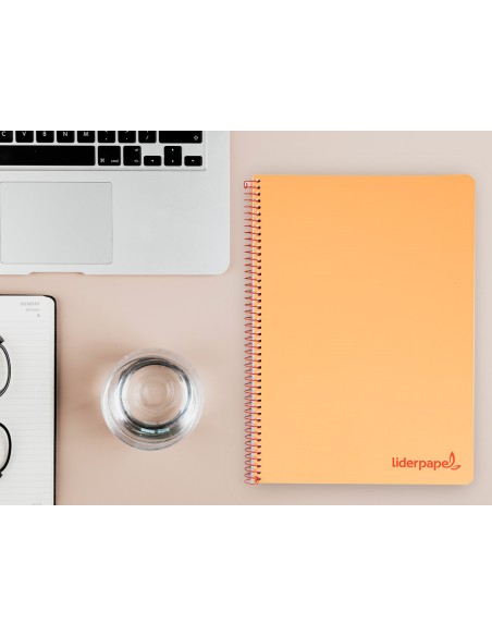 Cuaderno espiral liderpapel a4 wonder tapa plastico 80h 90gr cuadro 4mm con margen color naranja