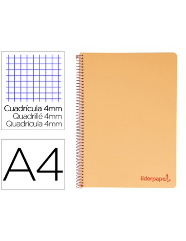 Cuaderno espiral liderpapel a4 wonder tapa plastico 80h 90gr cuadro 4mm con margen color naranja