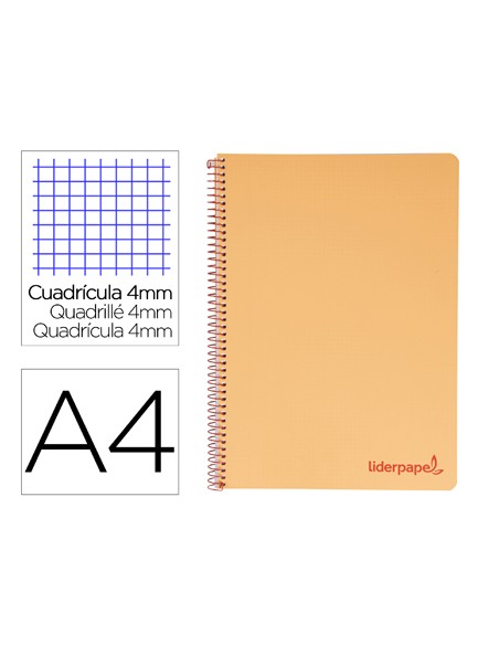 Cuaderno espiral liderpapel a4 wonder tapa plastico 80h 90gr cuadro 4mm con margen color naranja