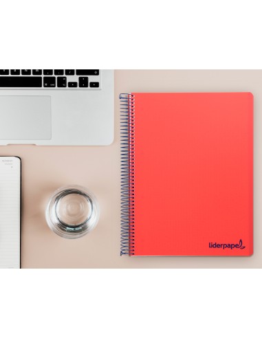 Cuaderno espiral liderpapel a4 micro wonder tapa plastico 120h 90 gr cuadro 5 mm 5 bandas 4 taladros color rojo