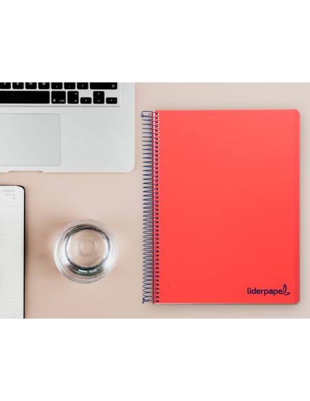 Cuaderno espiral liderpapel a4 micro wonder tapa plastico 120h 90 gr cuadro 5 mm 5 bandas 4 taladros color rojo