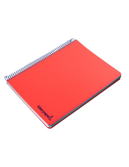 Cuaderno espiral liderpapel a4 micro wonder tapa plastico 120h 90 gr cuadro 5 mm 5 bandas 4 taladros color rojo
