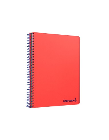 Cuaderno espiral liderpapel a4 micro wonder tapa plastico 120h 90 gr cuadro 5 mm 5 bandas 4 taladros color rojo
