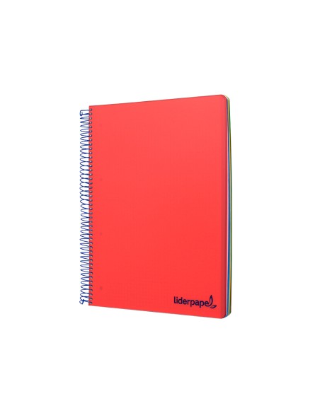 Cuaderno espiral liderpapel a4 micro wonder tapa plastico 120h 90 gr cuadro 5 mm 5 bandas 4 taladros color rojo