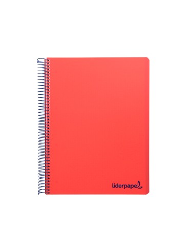 Cuaderno espiral liderpapel a4 micro wonder tapa plastico 120h 90 gr cuadro 5 mm 5 bandas 4 taladros color rojo