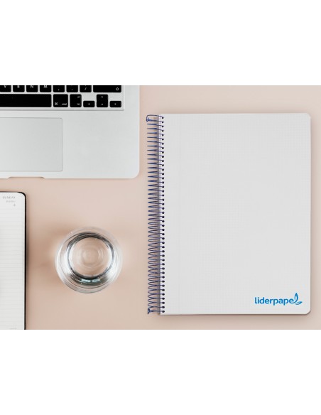 Cuaderno espiral liderpapel a4 micro wonder tapa plastico 120h 90 gr cuadro 5 mm 5 bandas 4 taladros color gris