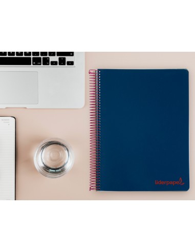 Cuaderno espiral liderpapel a4 micro wonder tapa plastico 120h 90 gr cuadro 5 mm 5 banda4 taladros color azul marino