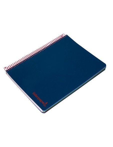 Cuaderno espiral liderpapel a4 micro wonder tapa plastico 120h 90 gr cuadro 5 mm 5 banda4 taladros color azul marino