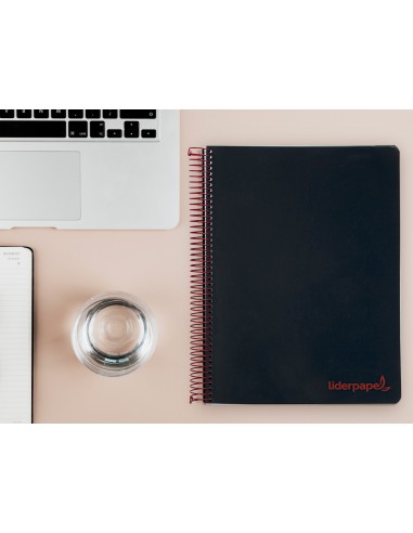 Cuaderno espiral liderpapel a4 micro wonder tapa plastico 120h 90 gr cuadro 5 mm 5 bandas 4 taladros color negro
