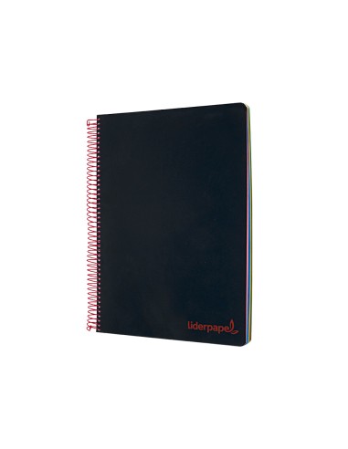 Cuaderno espiral liderpapel a4 micro wonder tapa plastico 120h 90 gr cuadro 5 mm 5 bandas 4 taladros color negro