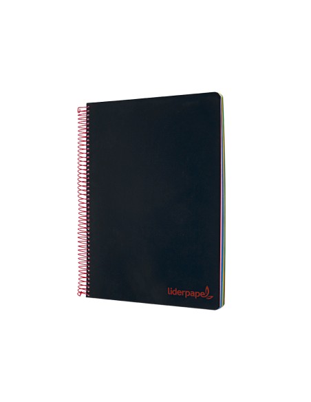 Cuaderno espiral liderpapel a4 micro wonder tapa plastico 120h 90 gr cuadro 5 mm 5 bandas 4 taladros color negro