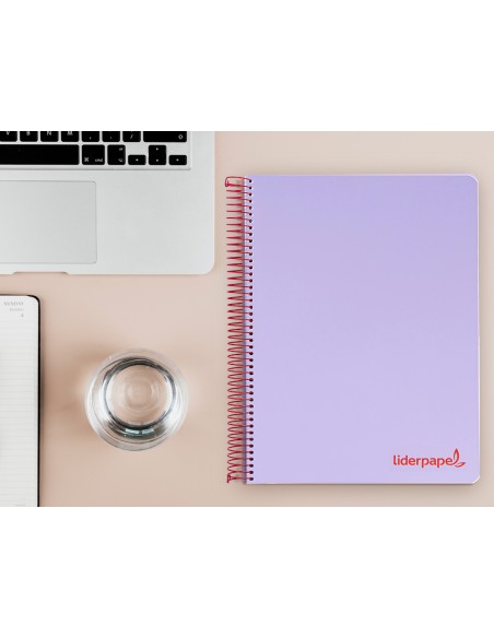 Cuaderno espiral liderpapel a4 micro wonder tapa plastico 120h 90 gr cuadro 5 mm 5 banda4 taladros color lila