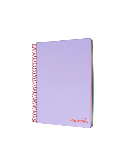 Cuaderno espiral liderpapel a4 micro wonder tapa plastico 120h 90 gr cuadro 5 mm 5 banda4 taladros color lila