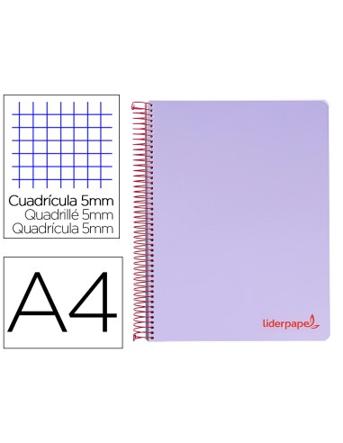 Cuaderno espiral liderpapel a4 micro wonder tapa plastico 120h 90 gr cuadro 5 mm 5 banda4 taladros color lila