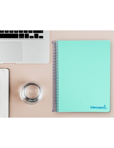 Cuaderno espiral liderpapel a4 micro wonder tapa plastico 120h 90 gr cuadro 5 mm 5 bandas 4 taladros color verde