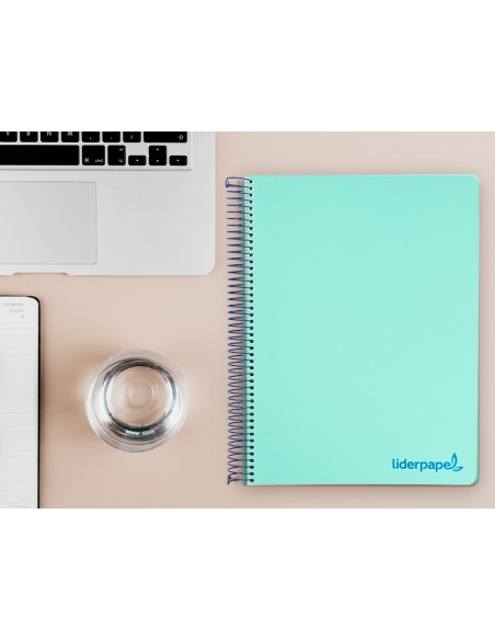 Cuaderno espiral liderpapel a4 micro wonder tapa plastico 120h 90 gr cuadro 5 mm 5 bandas 4 taladros color verde