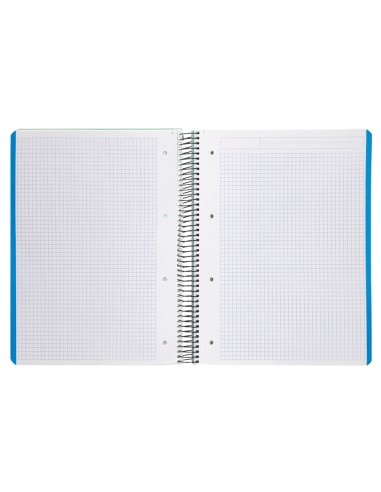 Cuaderno espiral liderpapel a4 micro wonder tapa plastico 120h 90 gr cuadro 5 mm 5 bandas 4 taladros color verde