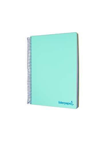 Cuaderno espiral liderpapel a4 micro wonder tapa plastico 120h 90 gr cuadro 5 mm 5 bandas 4 taladros color verde
