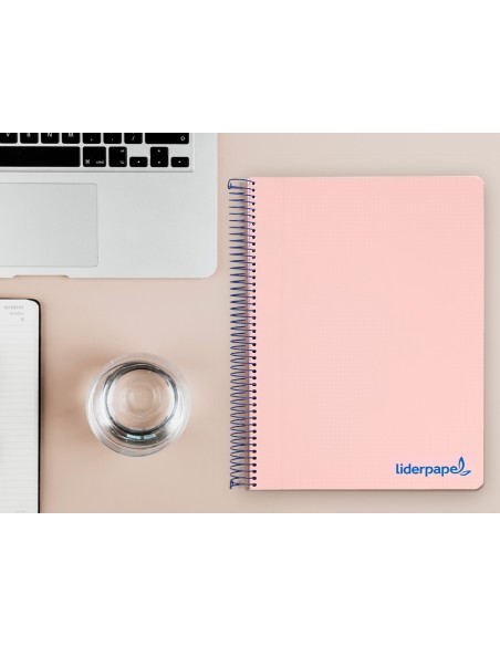 Cuaderno espiral liderpapel a4 micro wonder tapa plastico 120h 90 gr cuadro 5 mm 5 bandas 4 taladros color rosa