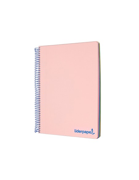 Cuaderno espiral liderpapel a4 micro wonder tapa plastico 120h 90 gr cuadro 5 mm 5 bandas 4 taladros color rosa