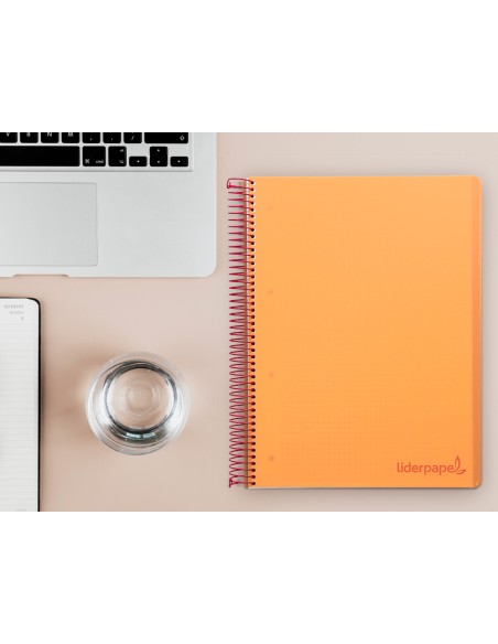 Cuaderno espiral liderpapel a4 micro wonder tapa plastico 120h 90 gr cuadro 5 mm 5 banda4 taladros color naranja