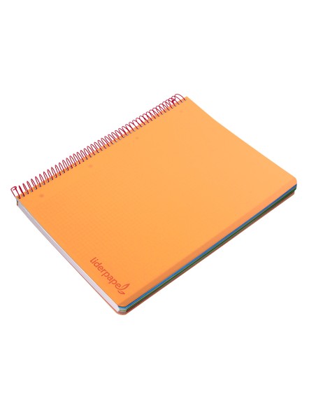 Cuaderno espiral liderpapel a4 micro wonder tapa plastico 120h 90 gr cuadro 5 mm 5 banda4 taladros color naranja