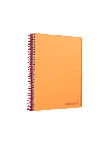 Cuaderno espiral liderpapel a4 micro wonder tapa plastico 120h 90 gr cuadro 5 mm 5 banda4 taladros color naranja