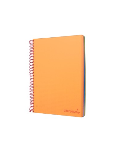 Cuaderno espiral liderpapel a4 micro wonder tapa plastico 120h 90 gr cuadro 5 mm 5 banda4 taladros color naranja