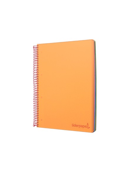 Cuaderno espiral liderpapel a4 micro wonder tapa plastico 120h 90 gr cuadro 5 mm 5 banda4 taladros color naranja