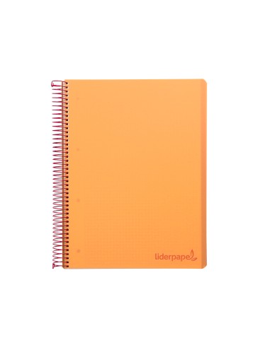 Cuaderno espiral liderpapel a4 micro wonder tapa plastico 120h 90 gr cuadro 5 mm 5 banda4 taladros color naranja