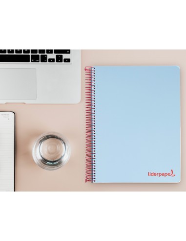 Cuaderno espiral liderpapel a4 micro wonder tapa plastico 120h 90 gr cuadro 5 mm 5 banda4 taladros color celeste