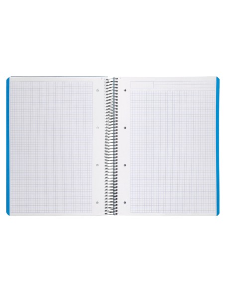Cuaderno espiral liderpapel a4 micro wonder tapa plastico 120h 90 gr cuadro 5 mm 5 banda4 taladros color celeste